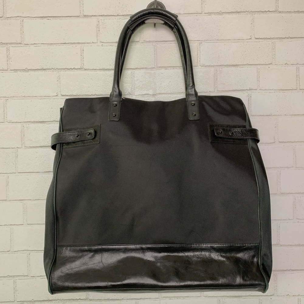 Club Monaco Black Leather Nylon Tote Travel Bag - Picture 1 of 8